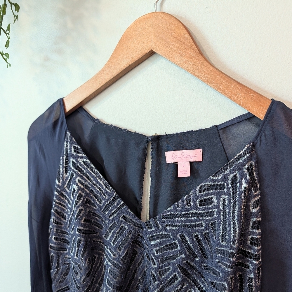 Lilly Pulitzer Navy and Metallic  Silver Dress Sz 0 - Picture 2 of 10